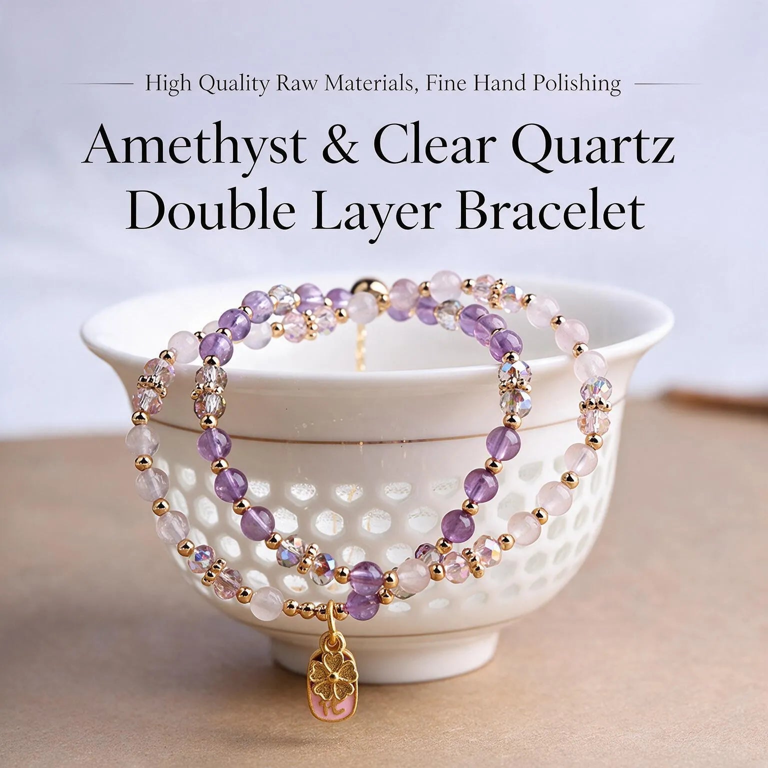 🎁Redeem with 300 Points丨Original Amethyst Clear Quartz Double Layer Bracelet