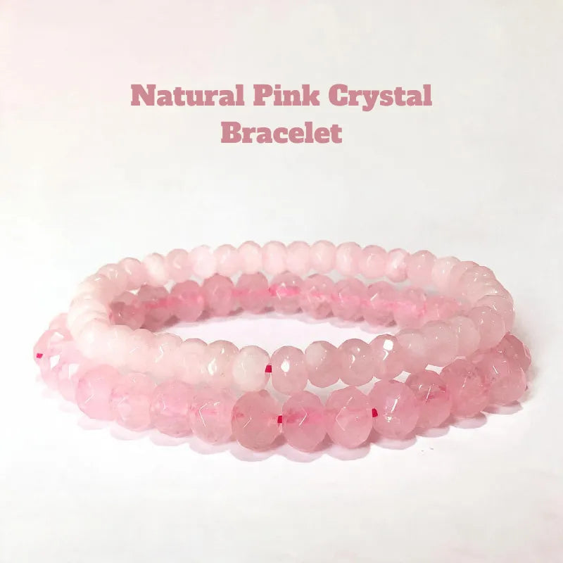 Natural Pink Crystal Bracelet, Faceted Disc Beads Single‑Loop Bangle, Fashion Jewelry