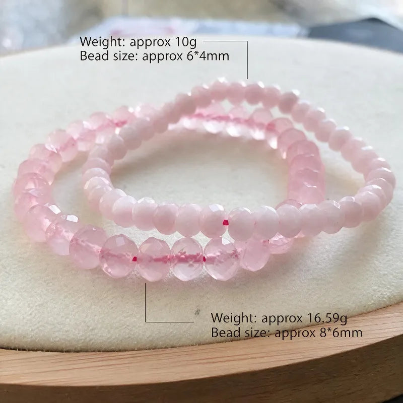 Natural Pink Crystal Bracelet, Faceted Disc Beads Single‑Loop Bangle, Fashion Jewelry